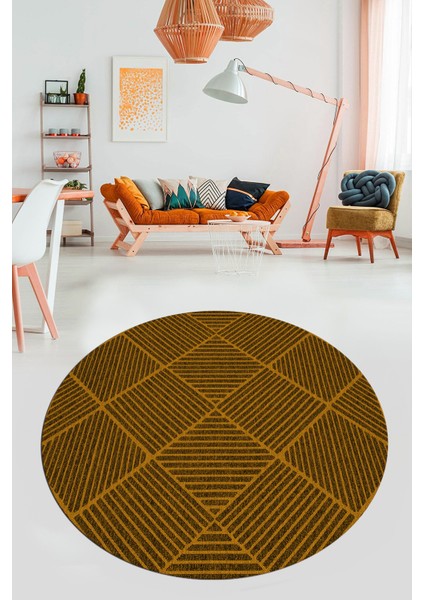 Dijital Baskı Kaymaz Yıkanabilir Sade Yuvarlak Mutfak Salon Halısı, Y-Sade-46-Sarı, indirimleri