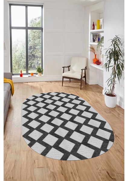Dijital Baskı Kaymaz Yıkanabilir Sade Motifli Oval Yolluk Mutfak Salon Halısı, O-Sade-40-Gri,
