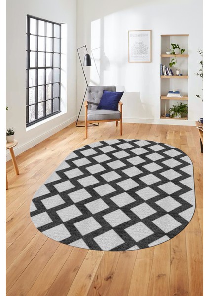Dijital Baskı Kaymaz Yıkanabilir Sade Motifli Oval Yolluk Mutfak Salon Halısı, O-Sade-40-Gri,