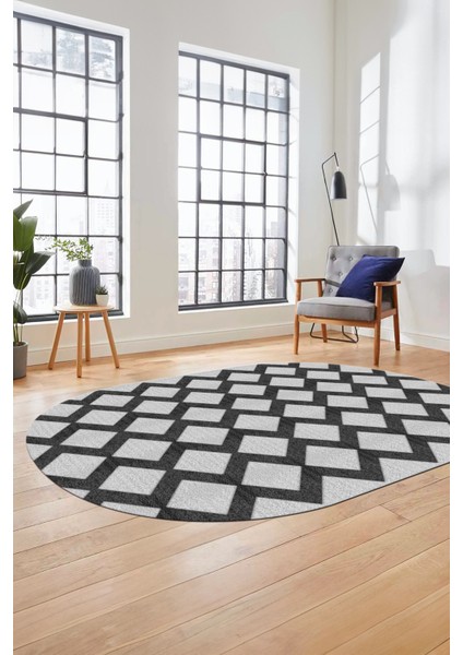 Dijital Baskı Kaymaz Yıkanabilir Sade Motifli Oval Yolluk Mutfak Salon Halısı, O-Sade-40-Gri,