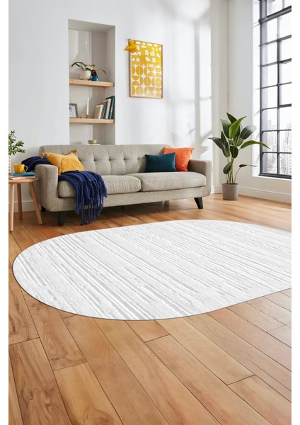 Düz Renk Sade Motifli Dijital Kaymaz Taban Yıkanabilir Oval Yolluk Salon Halısı, O-Sade-32-Beyaz, fiyatları