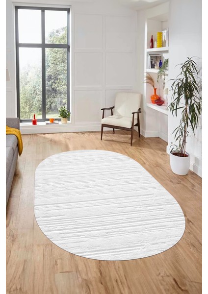 Düz Renk Sade Motifli Dijital Kaymaz Taban Yıkanabilir Oval Yolluk Salon Halısı, O-Sade-32-Beyaz, modelleri