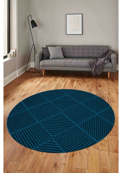 Dijital Baskı Kaymaz Yıkanabilir Sade Yuvarlak Mutfak Salon Halısı, Y-Sade-46-Mavi,