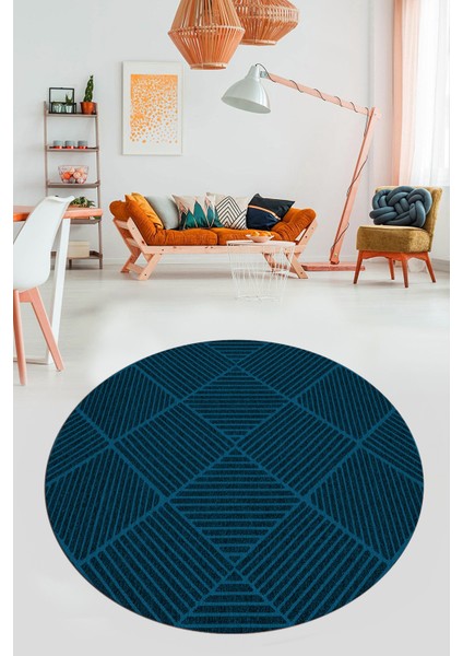 Dijital Baskı Kaymaz Yıkanabilir Sade Yuvarlak Mutfak Salon Halısı, Y-Sade-46-Mavi, indirimleri