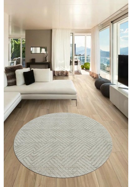 Dijital Baskı Kaymaz Yıkanabilir Sade Desen Yuvarlak Mutfak Salon Halısı, Y-Sade-47-Krem, modelleri