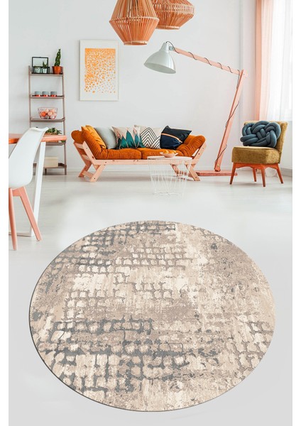 Dijital Kaymaz Taban Yıkanabilir Sade Motifli Yuvarlak Mutfak Salon Halısı, Y-Sade-16-Vizon, fiyatları