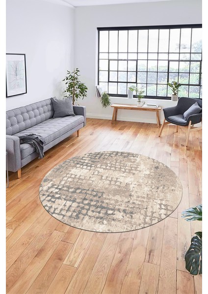 Dijital Kaymaz Taban Yıkanabilir Sade Motifli Yuvarlak Mutfak Salon Halısı, Y-Sade-16-Vizon, modelleri