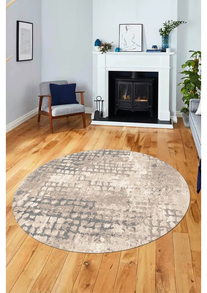 Dijital Kaymaz Taban Yıkanabilir Sade Motifli Yuvarlak Mutfak Salon Halısı, Y-Sade-16-Vizon, fırsatları