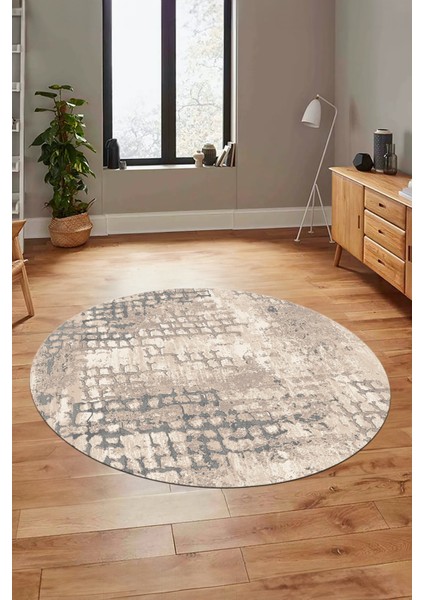 Dijital Kaymaz Taban Yıkanabilir Sade Motifli Yuvarlak Mutfak Salon Halısı, Y-Sade-16-Vizon, indirimleri