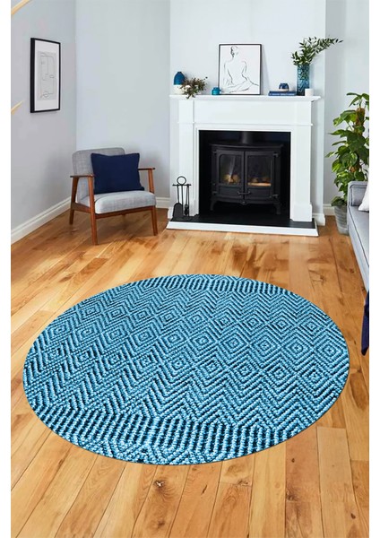 Dijital Kaymaz Taban Yıkanabilir Sade Desen Yuvarlak Mutfak Salon Halısı, Y-Sade-18-Mavi, fırsatları