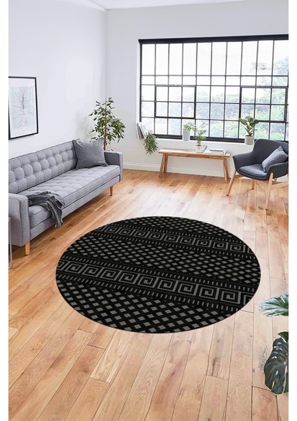Kilim Desenli Dijital Kaymaz Yıkanabilir Sade Yuvarlak Mutfak Salon Halısı, Y-Sade-21-Antrasıt, fiyatları