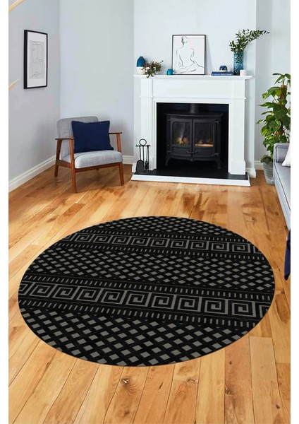 Kilim Desenli Dijital Kaymaz Yıkanabilir Sade Yuvarlak Mutfak Salon Halısı, Y-Sade-21-Antrasıt, modelleri