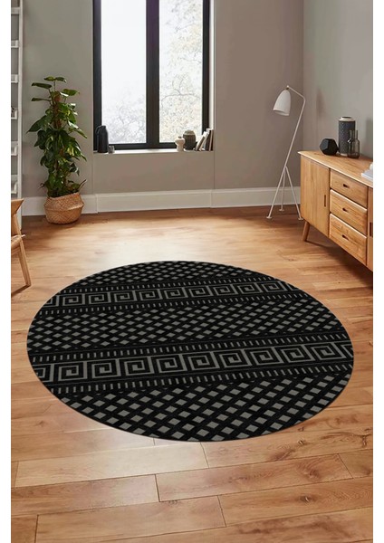Kilim Desenli Dijital Kaymaz Yıkanabilir Sade Yuvarlak Mutfak Salon Halısı, Y-Sade-21-Antrasıt, fırsatları