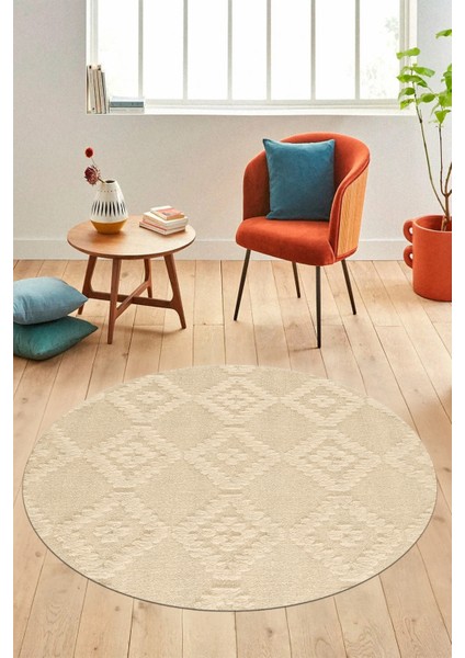 Dijital Kaymaz Taban Yıkanabilir Şık Kilim Desen Yuvarlak Mutfak Salon Halısı, Y-Sade-03-Bej, modelleri
