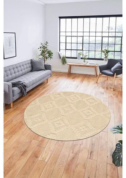 Dijital Kaymaz Taban Yıkanabilir Şık Kilim Desen Yuvarlak Mutfak Salon Halısı, Y-Sade-03-Bej, indirimleri