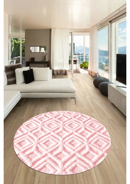 3D Dijital Kaymaz Taban Yıkanabilir Kilim Desen Yuvarlak Mutfak Salon Halısı, Y-Sade-04-Pembe,