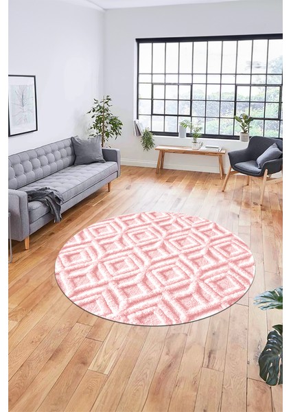 3D Dijital Kaymaz Taban Yıkanabilir Kilim Desen Yuvarlak Mutfak Salon Halısı, Y-Sade-04-Pembe,