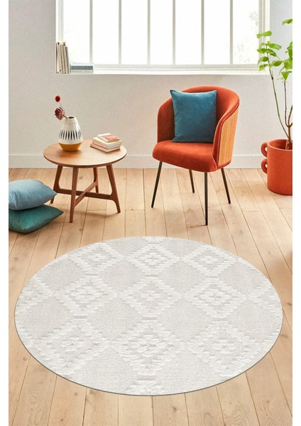 Dijital Kaymaz Taban Yıkanabilir Şık Kilim Desen Yuvarlak Mutfak Salon Halısı, Y-Sade-03-Krem, modelleri