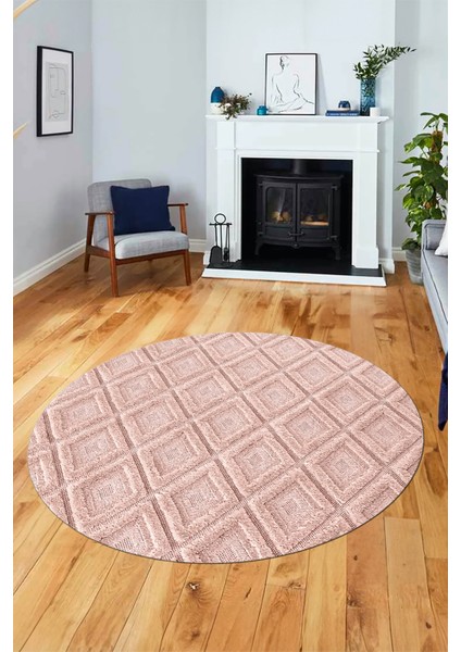 Sade Baklava Desen Motifli Kaymaz Taban Yıkanabilir Yuvarlak Salon Halısı, Y-Sade-28-Pembe, fiyatları