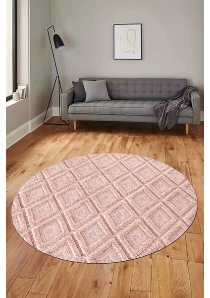 Sade Baklava Desen Motifli Kaymaz Taban Yıkanabilir Yuvarlak Salon Halısı, Y-Sade-28-Pembe, fırsatları