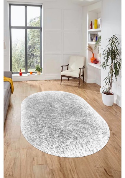 Dijital Baskı Kaymaz Yıkanabilir Sade Düz Renk Tasarım Oval Yolluk Salon Halısı, O-Sade-43-Gri,