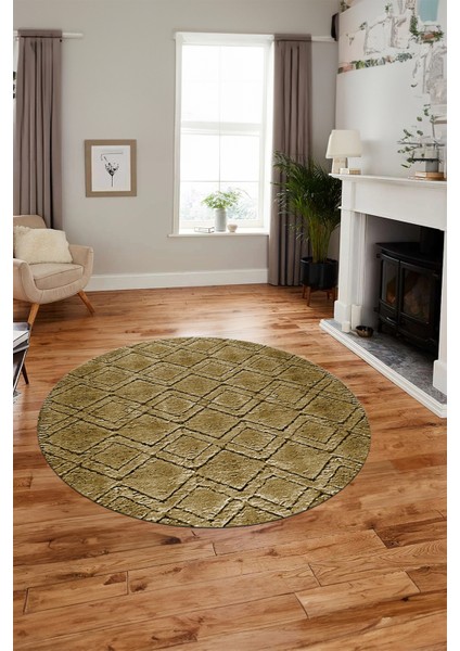 3D Dijital Kaymaz Taban Yıkanabilir Kilim Desen Yuvarlak Mutfak Salon Halısı, Y-Sade-05-Kahve,