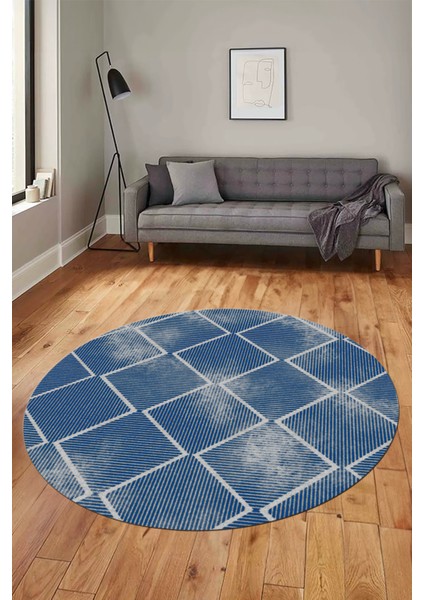 Dijital Baskı Kaymaz Yıkanabilir Sade Şık Motifli Yuvarlak Mutfak Salon Halısı, Y-Sade-41-Mavi, fiyatları