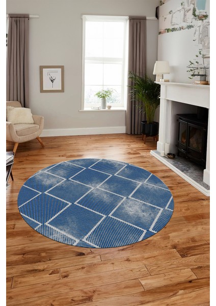 Dijital Baskı Kaymaz Yıkanabilir Sade Şık Motifli Yuvarlak Mutfak Salon Halısı, Y-Sade-41-Mavi, modelleri
