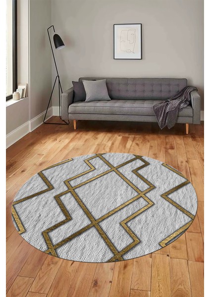 Dijital Baskı Kaymaz Yıkanabilir Sade Tasarım Yuvarlak Mutfak Salon Halısı, Y-Sade-42-Gold, fiyatları