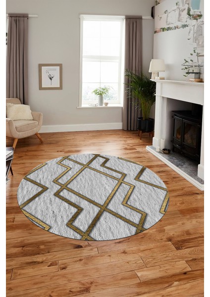 Dijital Baskı Kaymaz Yıkanabilir Sade Tasarım Yuvarlak Mutfak Salon Halısı, Y-Sade-42-Gold, modelleri