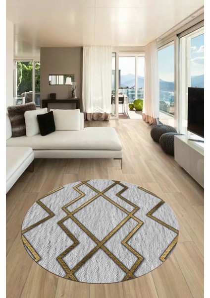 Dijital Baskı Kaymaz Yıkanabilir Sade Tasarım Yuvarlak Mutfak Salon Halısı, Y-Sade-42-Gold, fırsatları