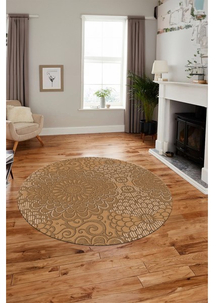 Düz Renk Sade Motifli Dijital Kaymaz Taban Yıkanabilir Yuvarlak Salon Halısı, Y-Sade-34-Kahve, fırsatları