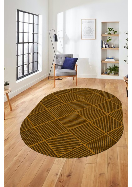Dijital Baskı Kaymaz Yıkanabilir Sade Oval Yolluk Mutfak Koridor Salon Halısı, O-Sade-46-Sarı, fiyatları