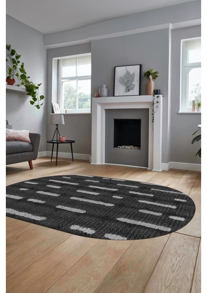 Dijital Baskı Kaymaz Yıkanabilir Sade Düz Oval Yolluk Koridor Salon Halısı, O-Sade-49-Antrasit, indirimleri