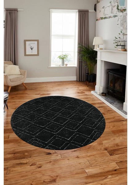 3D Dijital Kaymaz Taban Yıkanabilir Kilim Desen Yuvarlak Mutfak Salon Halısı, Y-Sade-05-Antrasit,