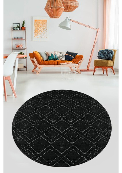 3D Dijital Kaymaz Taban Yıkanabilir Kilim Desen Yuvarlak Mutfak Salon Halısı, Y-Sade-05-Antrasit, fırsatları