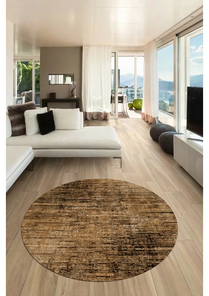 Düz Renk Sade Desen Dijital Kaymaz Taban Yıkanabilir Yuvarlak Salon Halısı, Y-Sade-37-Kahve, fırsatları