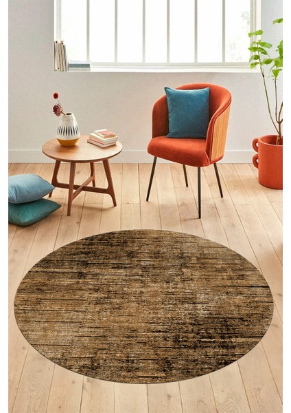 Düz Renk Sade Desen Dijital Kaymaz Taban Yıkanabilir Yuvarlak Salon Halısı, Y-Sade-37-Kahve, indirimleri