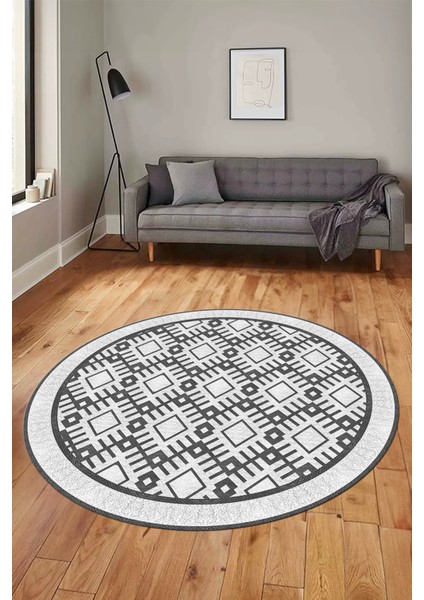Kilim Desenli Dijital Kaymaz Yıkanabilir Sade Yuvarlak Mutfak Salon Halısı, Y-Sade-19-Beyaz, indirimleri