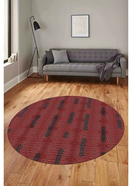 Dijital Baskı Kaymaz Yıkanabilir Sade Düz Yuvarlak Mutfak Salon Halısı, Y-Sade-49-Kırmızı,