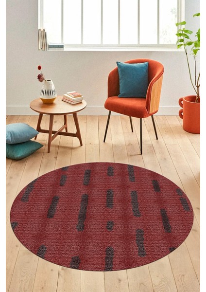 Dijital Baskı Kaymaz Yıkanabilir Sade Düz Yuvarlak Mutfak Salon Halısı, Y-Sade-49-Kırmızı, fırsatları