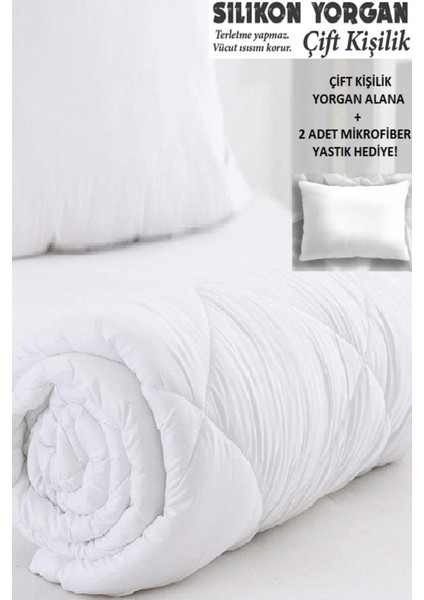 Antialerjik Silikon Çift Kişilik Yorgan (2 Adet Microfiber Yastık Hediyeli)