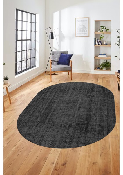 Dijital Baskı Kaymaz Yıkanabilir Sade Düz Renk Tasarım Oval Yolluk Salon Halısı, O-Sade-45-Antrasit, fiyatları