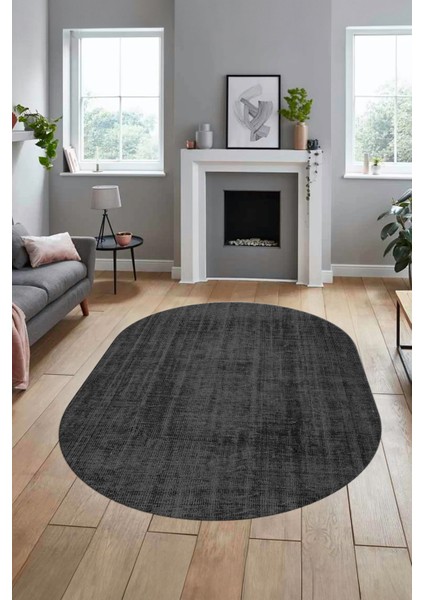 Dijital Baskı Kaymaz Yıkanabilir Sade Düz Renk Tasarım Oval Yolluk Salon Halısı, O-Sade-45-Antrasit, fırsatları