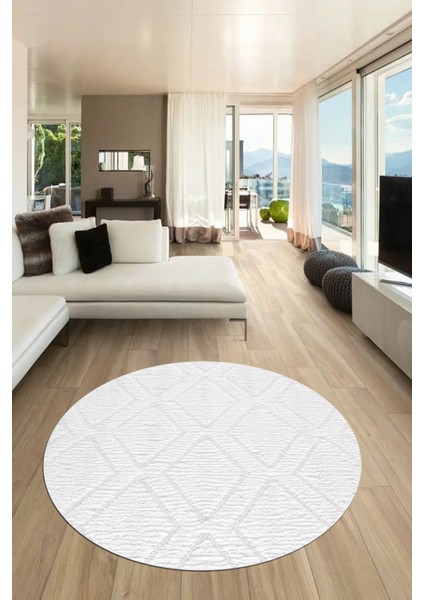 Dijital Kaymaz Taban Yıkanabilir Kilim Desen Yuvarlak Mutfak Salon Halısı, Y-Sade-02-Beyaz, fiyatları