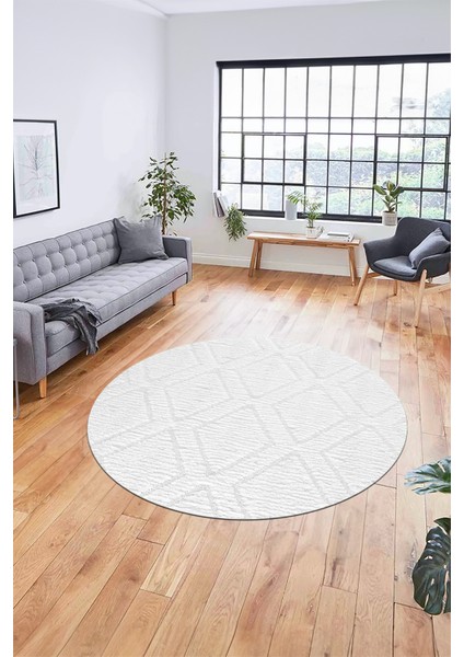 Dijital Kaymaz Taban Yıkanabilir Kilim Desen Yuvarlak Mutfak Salon Halısı, Y-Sade-02-Beyaz, indirimleri