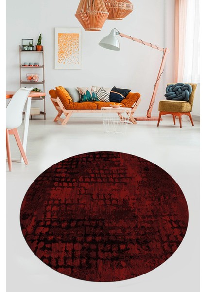Dijital Kaymaz Taban Yıkanabilir Sade Motifli Yuvarlak Mutfak Salon Halısı, Y-Sade-16-Bordo,