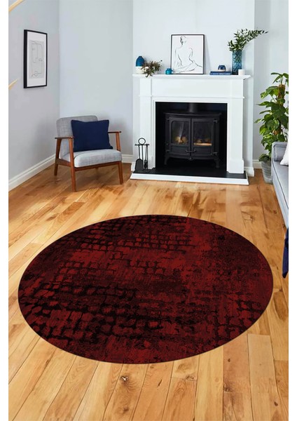 Dijital Kaymaz Taban Yıkanabilir Sade Motifli Yuvarlak Mutfak Salon Halısı, Y-Sade-16-Bordo,