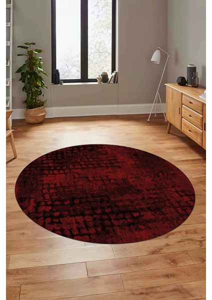 Dijital Kaymaz Taban Yıkanabilir Sade Motifli Yuvarlak Mutfak Salon Halısı, Y-Sade-16-Bordo,