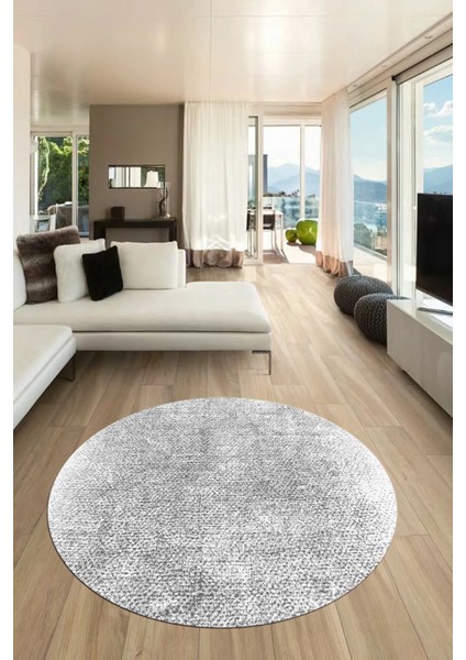 Dijital Baskı Kaymaz Yıkanabilir Sade Düz Renk Tasarım Yuvarlak Salon Halısı, Y-Sade-43-Gri,